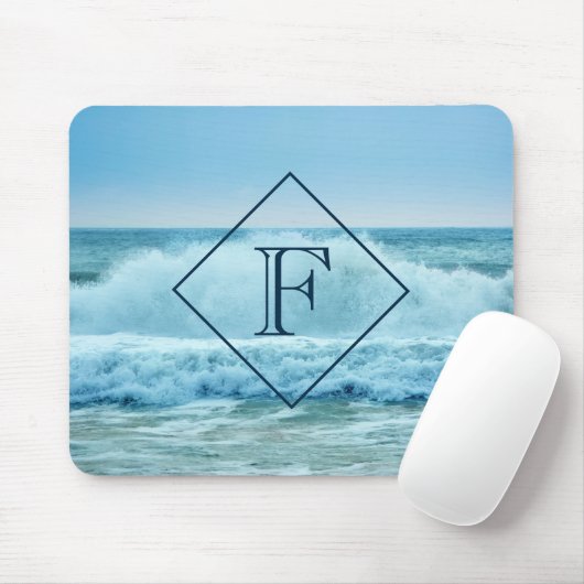Monogram Crashing Waves Blue Ocean Beach foto Muismat (Met muis)