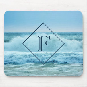 Monogram Crashing Waves Blue Ocean Beach foto Muismat