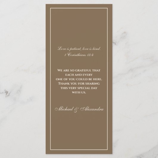 Monogram Cream Brown Christian Wedding Menu (Achterkant)
