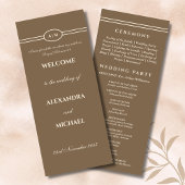 Monogram Cream Brown Christian Wedding Program Programmakaart