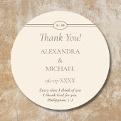 Monogram Cream Christian Wedding Thank You Ronde Sticker