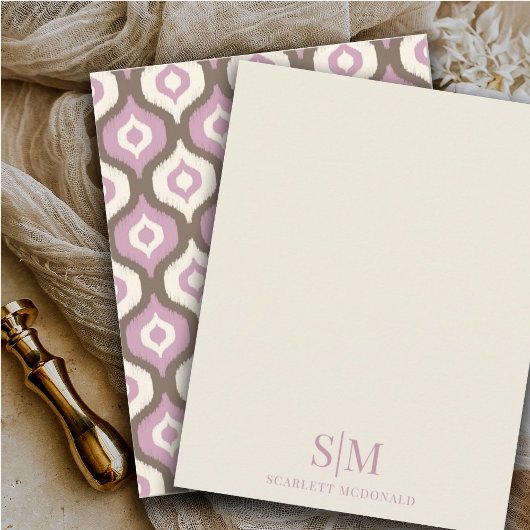 Monogram Cream Lila Ikat Abstract Patroon Notitiekaartje