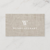 Monogram Cream Linen Texture Simple Modern Visitekaartje (Voorkant)