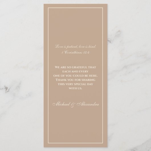 Monogram Cream Taupe Christian Wedding Menu (Achterkant)