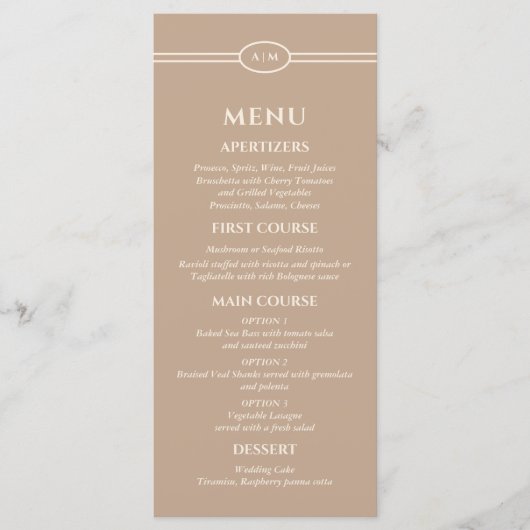 Monogram Cream Taupe Christian Wedding Menu (Voorkant)