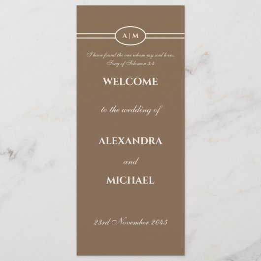 Monogram Cream Taupe Christian Wedding Program Programmakaart (Voorkant)