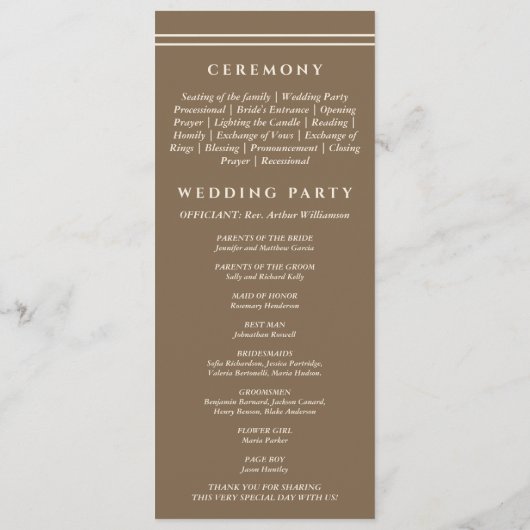 Monogram Cream Taupe Christian Wedding Program Programmakaart (Achterkant)
