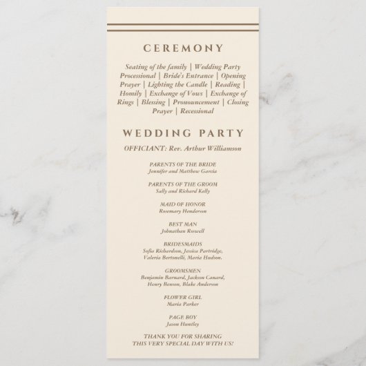 Monogram Cream Taupe Christian Wedding Program Programmakaart (Achterkant)