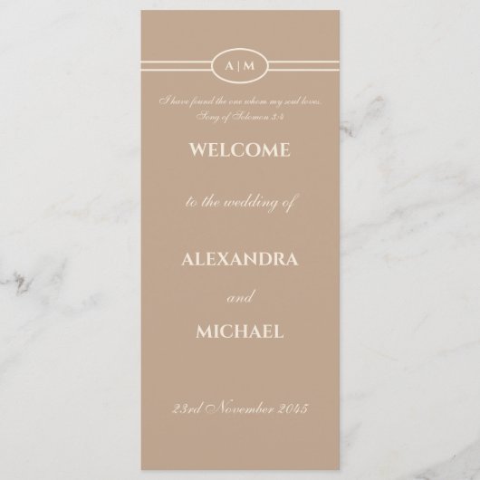 Monogram Cream Taupe Christian Wedding Program Programmakaart (Voorkant)