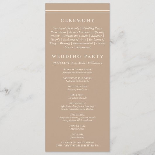 Monogram Cream Taupe Christian Wedding Program Programmakaart (Achterkant)