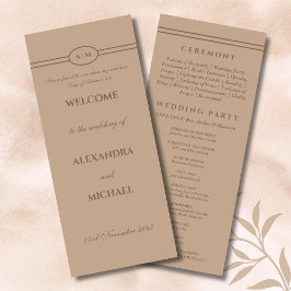 Monogram Cream Taupe Christian Wedding Program Programmakaart