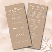Monogram Cream Taupe Christian Wedding Program Programmakaart