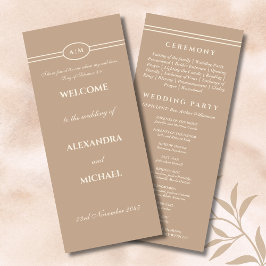 Monogram Cream Taupe Christian Wedding Program Programmakaart
