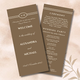 Monogram Cream Taupe Christian Wedding Program Programmakaart