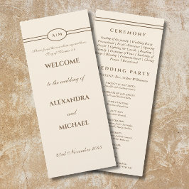 Monogram Cream Taupe Christian Wedding Program Programmakaart