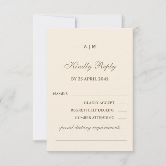 Monogram Cream Taupe Christian Wedding RSVP Card  (Voorkant)