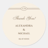 Monogram Cream Taupe Wedding Dank u Ronde Sticker (Voorkant)