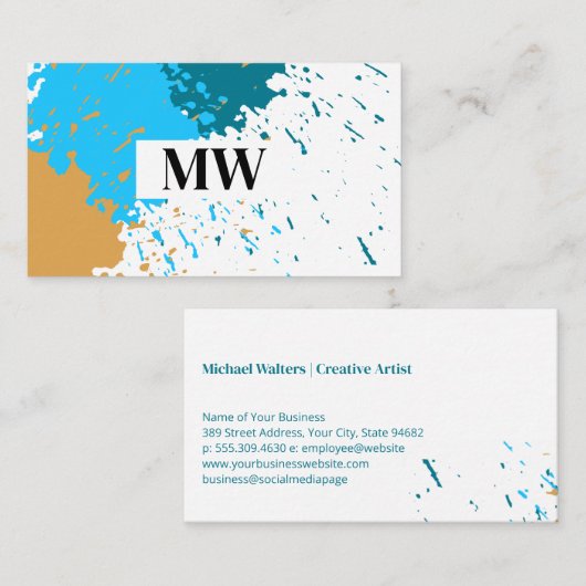 Monogram | Creative Paint Splatter Visitekaartje (Voorkant / Achterkant)