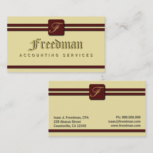 Monogram Crème Bourgogne Professionele Accountant Visitekaartje (Voorkant / Achterkant)