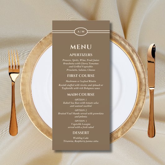 Monogram Crème Bruine Christelijke Trouwmenu Menu