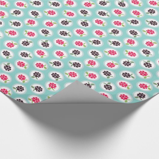 Monogram crème girale raspberry turquoise cadeaupapier (Hoek)