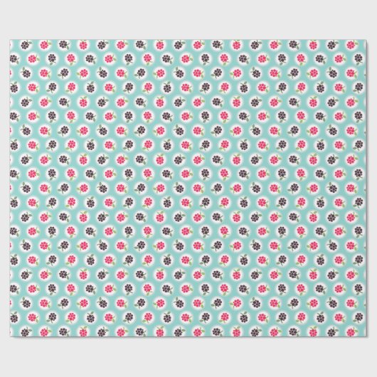Monogram crème girale raspberry turquoise cadeaupapier (Vlak)
