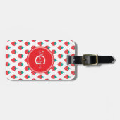 Monogram crème girale rode witte aardbeienpatronen bagagelabel (Voorkant horizontaal)