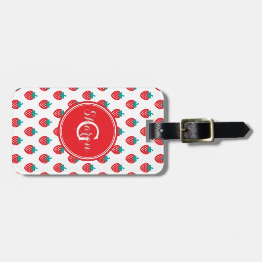 Monogram crème girale rode witte aardbeienpatronen bagagelabel (Voorkant horizontaal)
