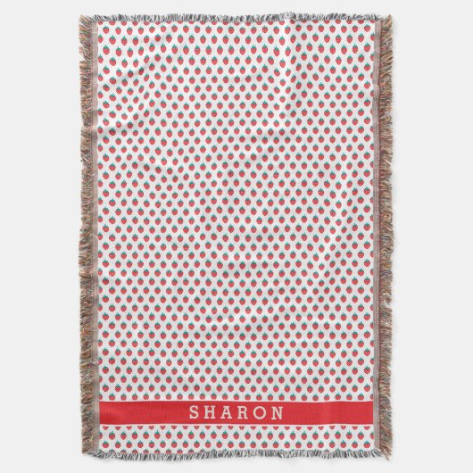 Monogram crème girale rode witte aardbeienpatronen deken (Voorkant Verticaal)