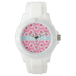 Monogram crème girale roze frambozenpatronen horloge