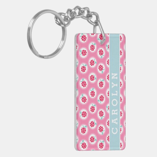 Monogram crème girale roze frambozenpatronen sleutelhanger (Voorkant Links)