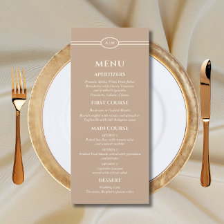 Monogram Crème Taupe Christelijk Trouwmenu Menu