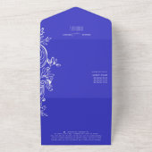 Monogram Crest 3 Foto QR Code Royal Blue Wedding All In One Uitnodiging (Buitenkant)