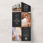 Monogram Crest 3 Foto QR Code Zwart Wit Huwelijk All In One Uitnodiging (Binnen)