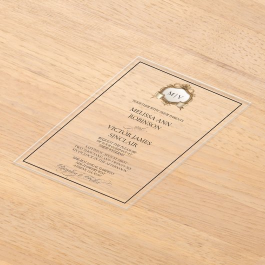 Monogram Crest Acrylic Wedding Invitation Acryl Uitnodigingen (Laagn)