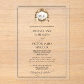 Monogram Crest Acrylic Wedding Invitation Acryl Uitnodigingen (Voorkant)