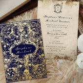 Monogram Crest Antiek gescrolde marineblauwe bruil Folie Uitnodiging