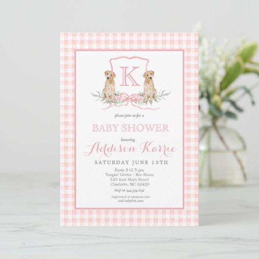 Monogram Crest Baby shower Uitnodiging (Staand voorkant)