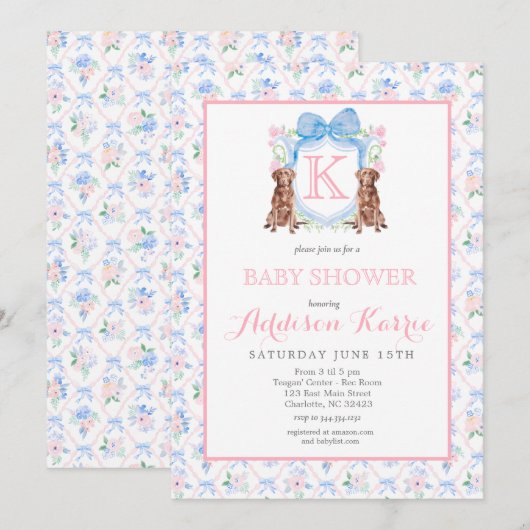 Monogram Crest Baby shower Uitnodiging (Voorkant / Achterkant)