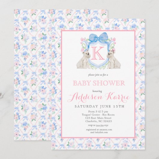 Monogram Crest Baby shower Uitnodiging (Voorkant / Achterkant)