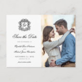 Monogram Crest Bewaar de datumfoto Aankondigingskaart (Voorkant)