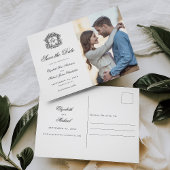  Monogram Crest Bewaar de datumfoto Aankondigingskaart