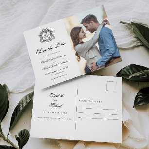  Monogram Crest Bewaar de datumfoto Aankondigingskaart