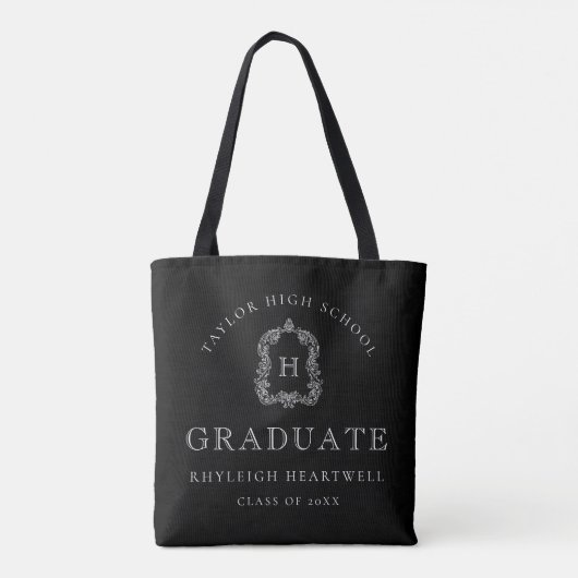 Monogram Crest Black and White Graduation Tote Bag (Achterkant)