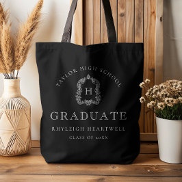 Monogram Crest Black and White Graduation Tote Bag