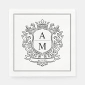 Monogram Crest Black and White Paper Wedding Servet (Voorkant)