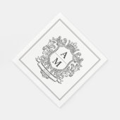 Monogram Crest Black and White Paper Wedding Servet (Hoek)
