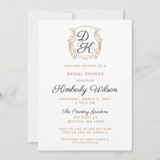 Monogram Crest Black en Gold Vrijgezellenfeest Kaart (Voorkant)