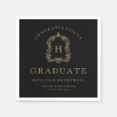 Monogram Crest Black Gold Graduation Party Servet (Voorkant)