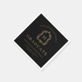 Monogram Crest Black Gold Graduation Party Servet (Hoek)